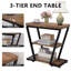 Table de bout étroite, canapé à 3 niveaux avec tablette de rangement, table de chevet en bois et métal pour le salon, brun rustique