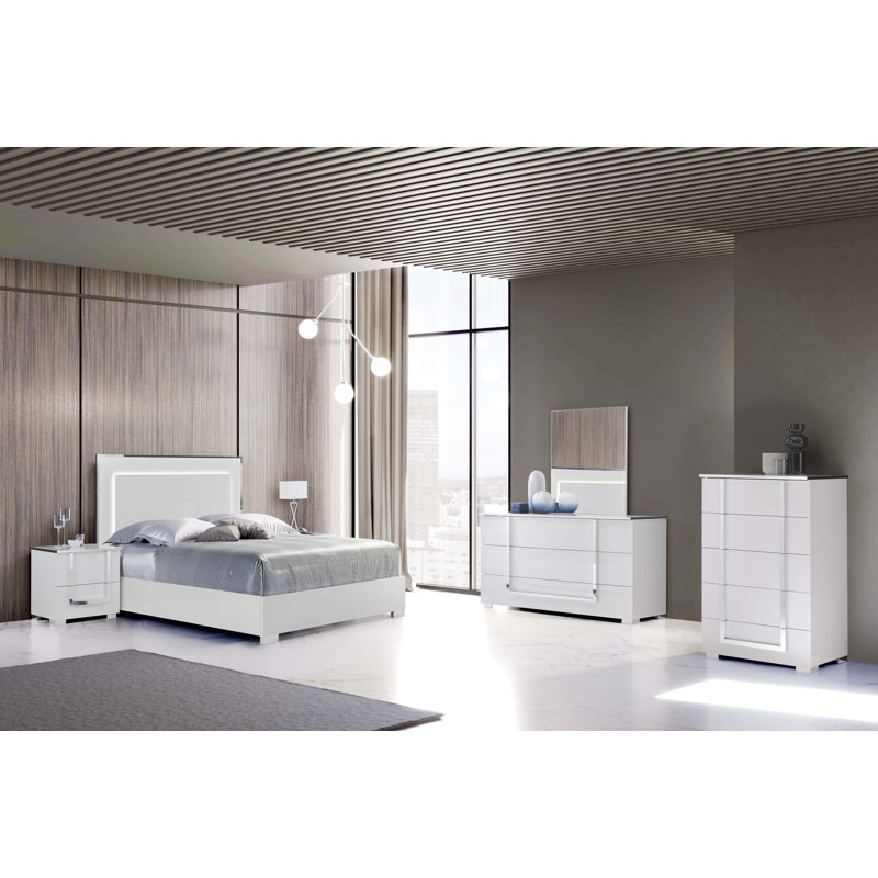 Très grand lit de luxe blanc 5 pièces Antonia, Blanc, Très grand