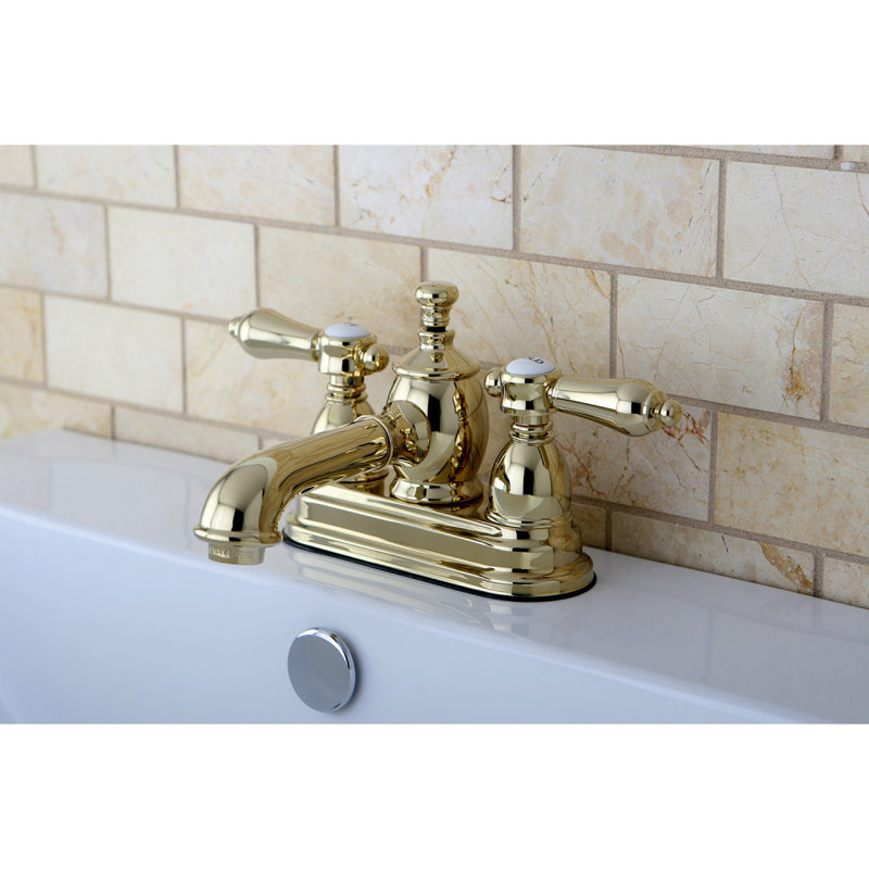 Kingston Brass Heirloom Two-Handle 3-Hole Deck Mount 4" Centerset Bathroom Faucet with Brass Pop-Up, Polished Brass