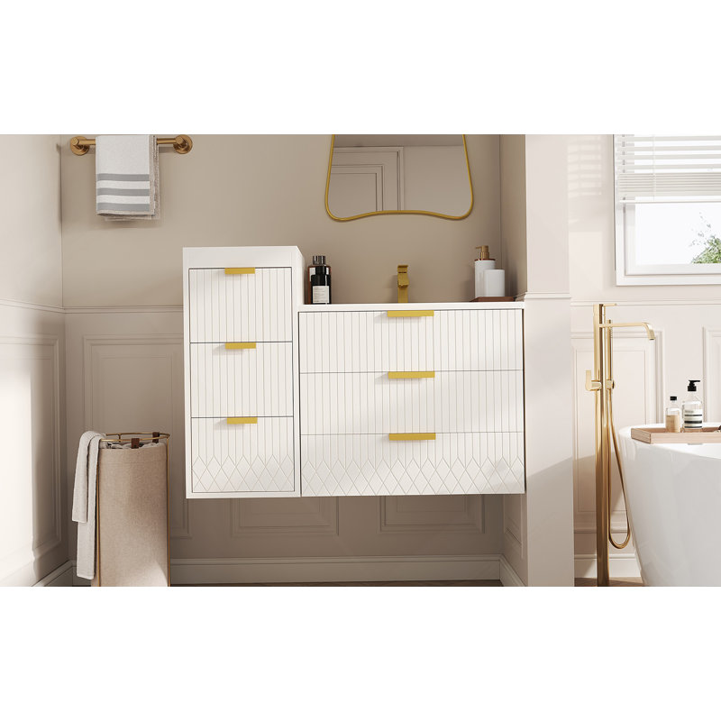 Armoire flottante murale 24 po avec armoire latérale, meuble-lavabo rectangulaire, petit lavabo de salle de bain avec trou de robinet simple et trop-plein, armoire de salle de bain moderne avec lavabo en céramique