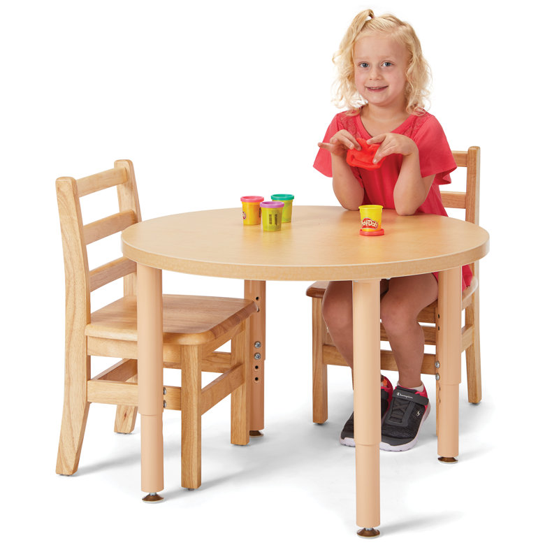Adjustable Height Natural Wood Round Kids Table