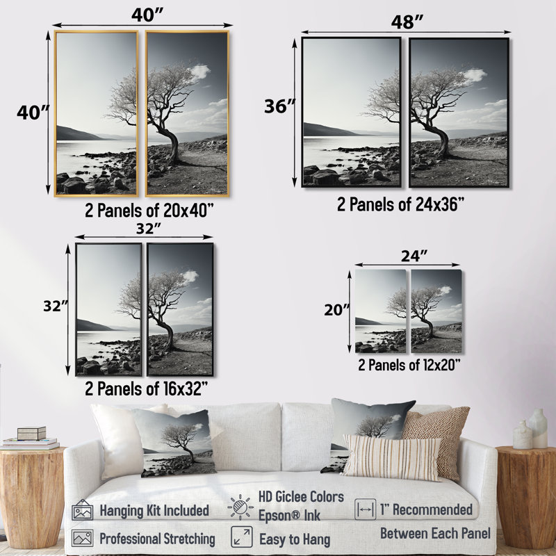 Magnifique arbre noir et blanc, photographie sur lac - Grand lac, 36" H x 48" W, Wrapped Canvas, Does Not Apply