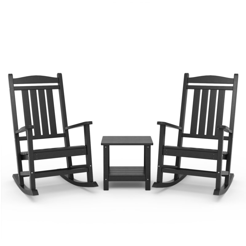 Rasima 23.6" W 2-Person Rocking Patio Set with Table, Black