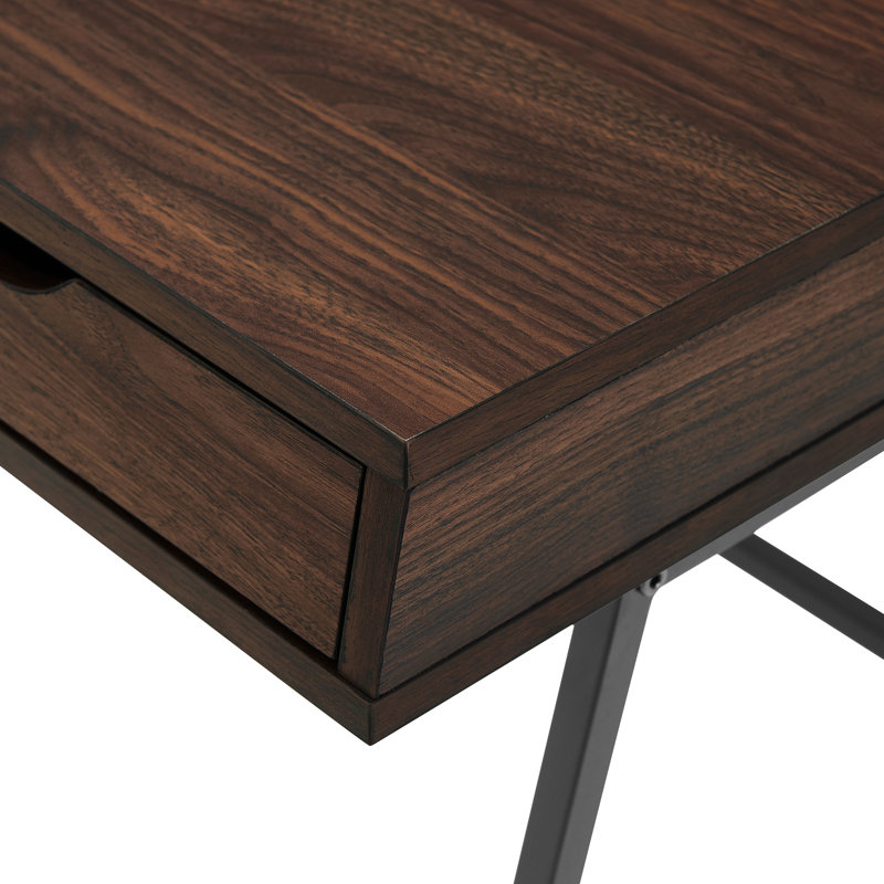 Caitlin Metal Base Writing Desk, Dark Walnut