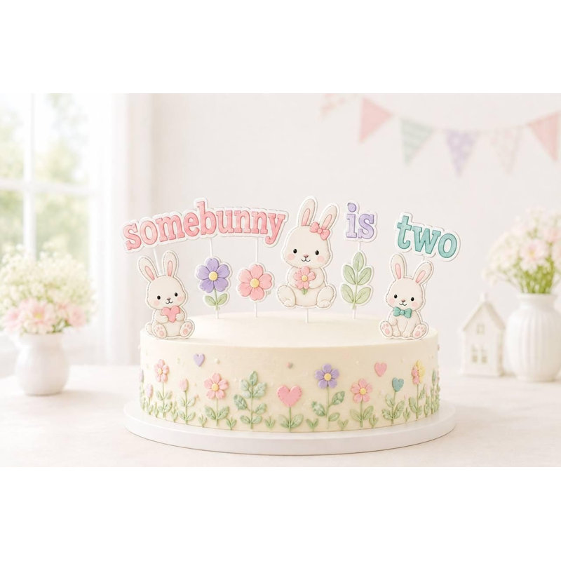 Ensemble de décoration pour gâteau d'anniversaire Somebunny, décoration lapin pastel personnalisée pour l'âge (Âge : 1 an), 1