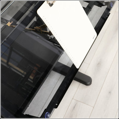 Hand Crank Adjustable Drafting Table with 2 Metal Drawers and Stool, Tempered Glass Top for Clear Light Transmission