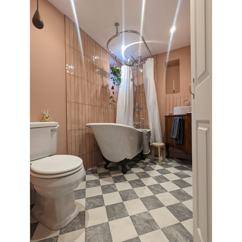 R2 Flooring Diamond Marble Tile Effect Vinyl 0.2 mm Thick Vinyl Tile, 70cm x 100cm, Grey/White