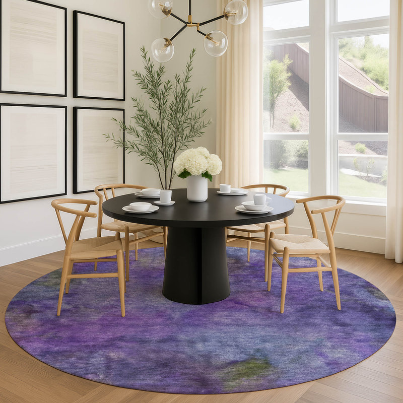 Machine Washable Indoor/Outdoor Emelia ACN2312 Abstract Rug, Round 8'