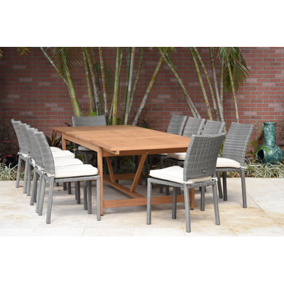 Anautica 10 - Person Wicker Patio Dining Set with Extendable Rectangular Table , Cushions Included
