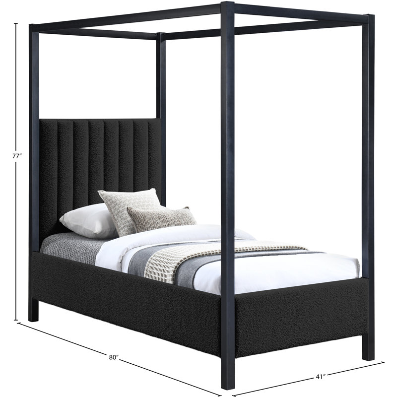 Kelly Upholstered Canopy Bed, Twin, Black Boucle Fabric