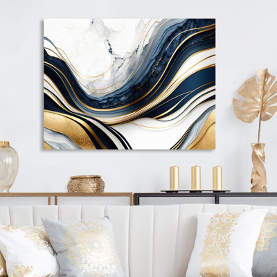 Abstract Geode Waves Blue and Gold III - Print on Canvas