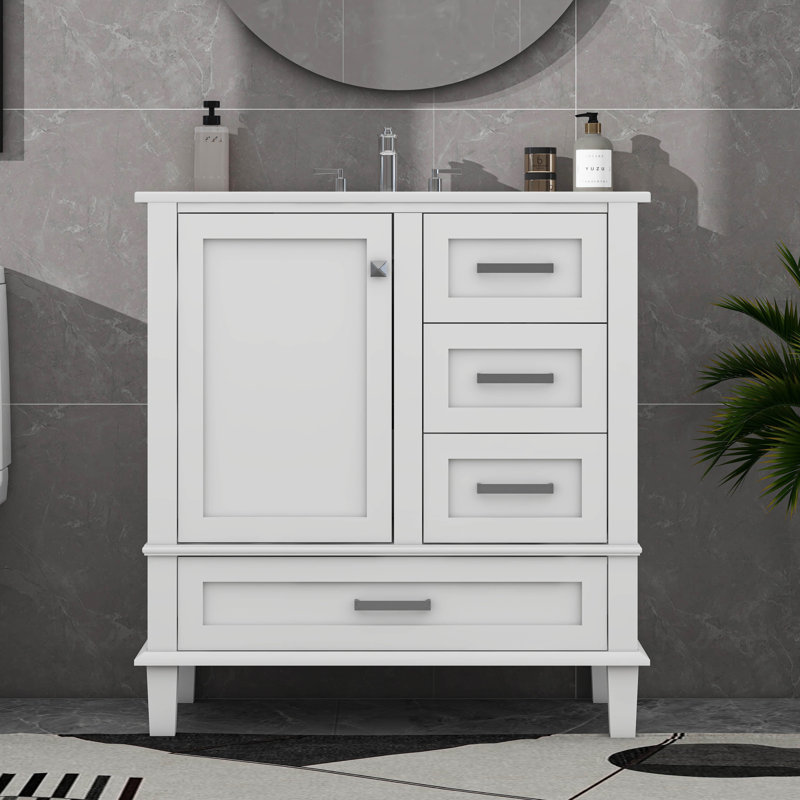 Modern Bathroom Cabinet With 3 Drawers, White
