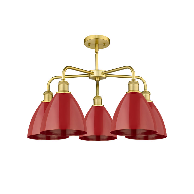Lustre en dôme à 5 lumières Trickett, Rouge, Or satiné