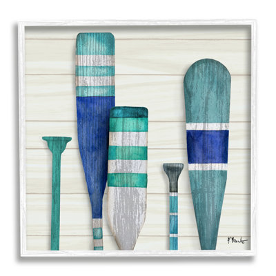 Port Oars Blue Green Striped Patterns White Framed Giclee Texturized Wall Art by Paul Brent