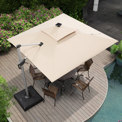 Parasol lumineux en porte-à-faux carré avec base 9 pi x 9 pi Lime, beige