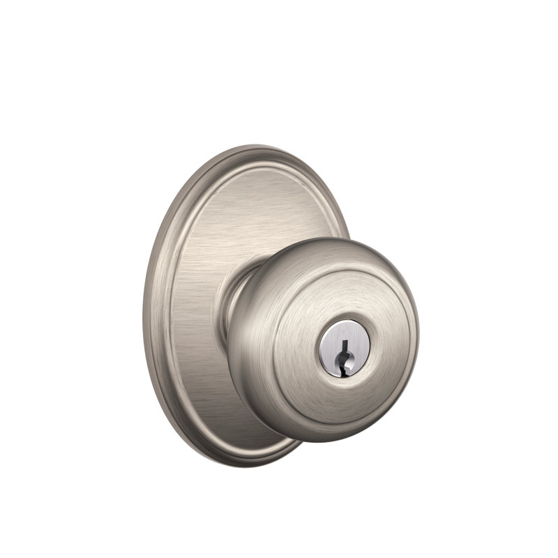 Andover Keyed Door Knob with Wakefield Rosette, Satin Chrome, Keyed Alike, Yes
