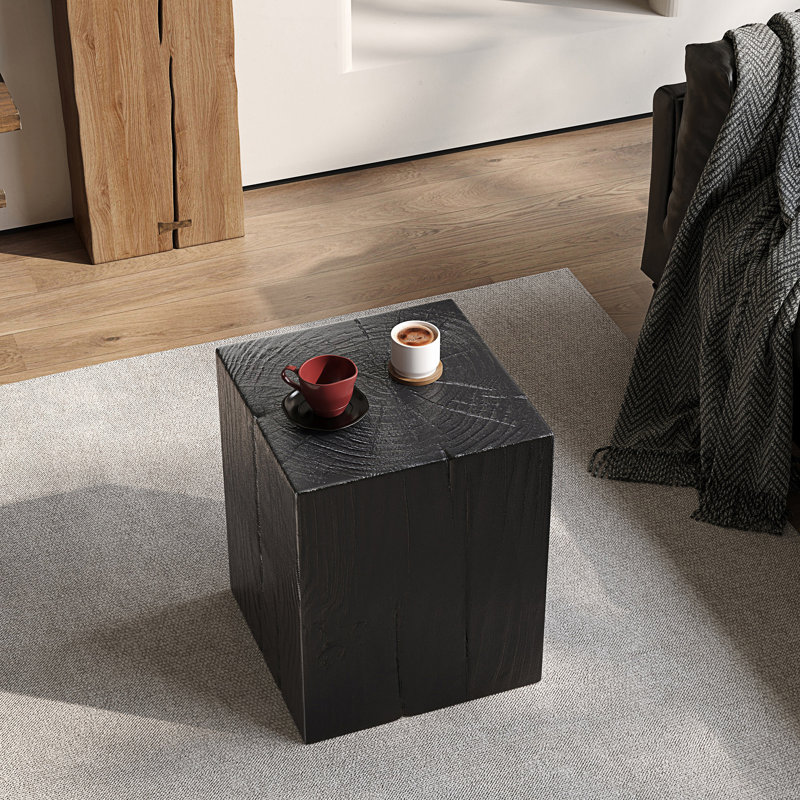 Table de bout à colonne carrée aspect bois 1pc, Noir, H 18,05 po x l 14,3 po x P 14,3 po