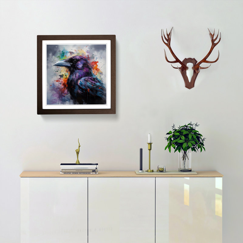 Raven Abstract No.1 - Single Picture Frame Print on Wood, Walnut