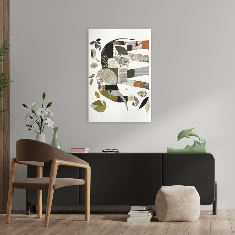 Abstract Elephant Collage Abstract Modern Landscape Nature Wall Art Print 1 Piece Wrapped Canvas Wall Art