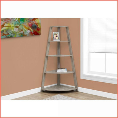 Bookshelf 4 Tier Corner Etagere 60”h Contemporary Dark Taupe | Taupe | Particle Board