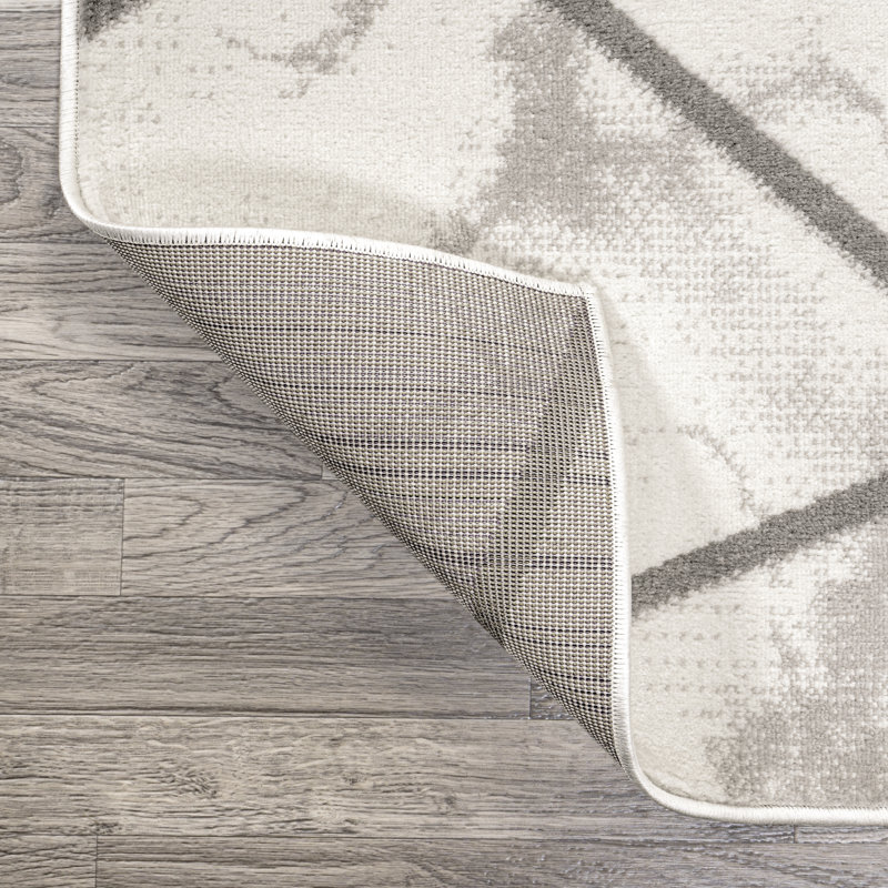 Gray and Ivory Geometric Washable Rectangular Rug