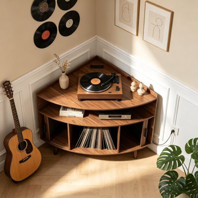 Corner Record Player Stand With Charging Station