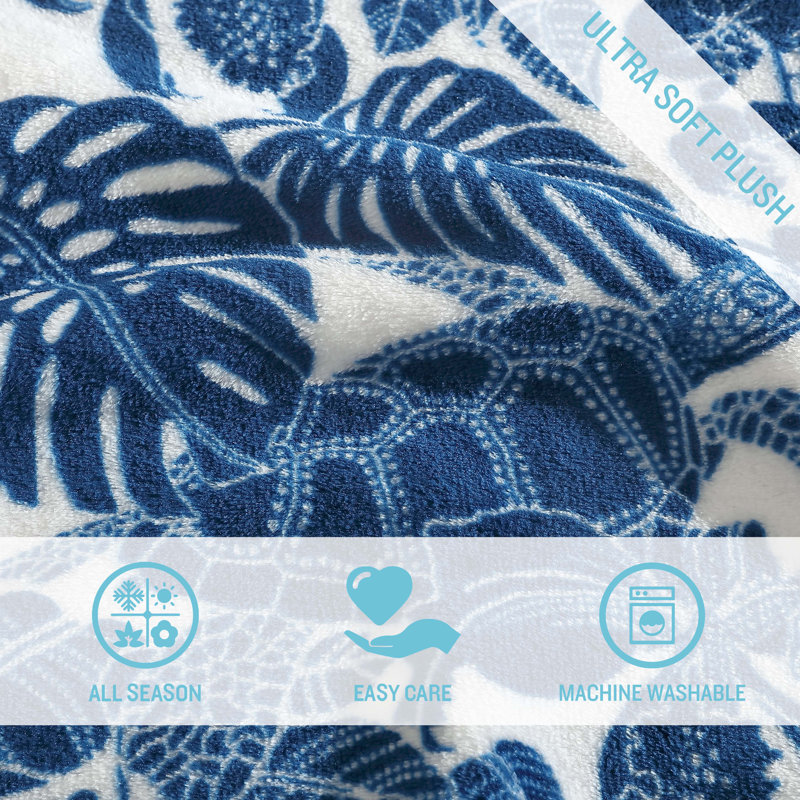 Wallpaper Leaves Throw Blanket, Turtle Bay Blue