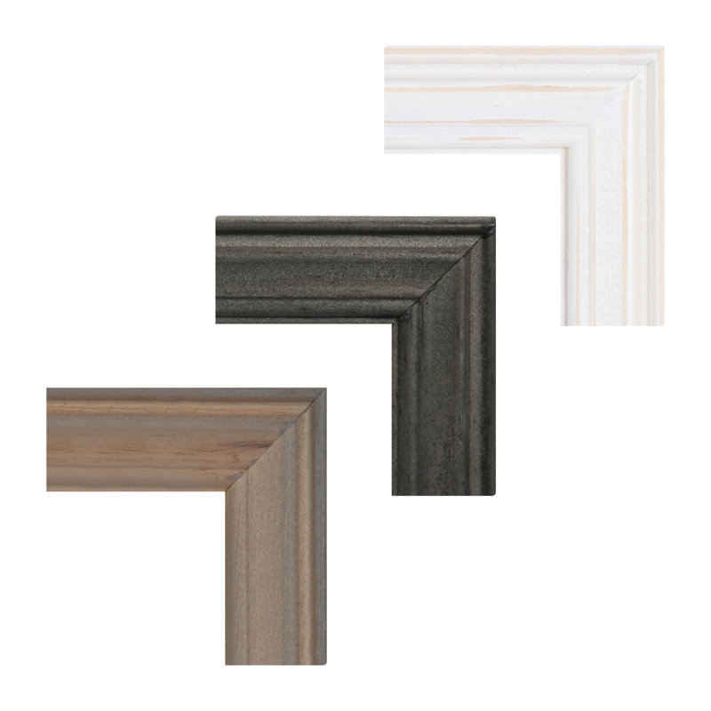 Augu Wood Beveled Picture Frame - Set of 4 with Mat, Brown/White