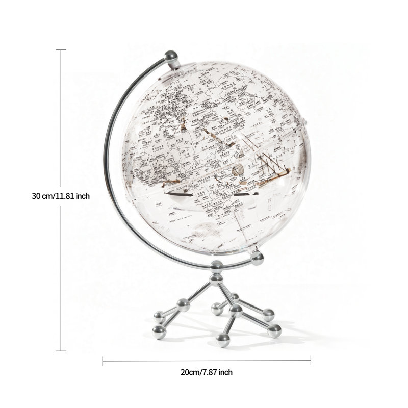 Illuminated Clear Sphere with Sailboat Display – 7.9“ W x 11.8" H Modern Desktop Ornament on Metal Base