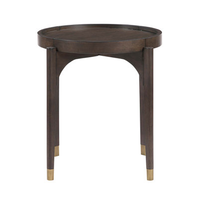 Round Coffee Table Solid Wood Legs With Metallic Tip Classic Luxury Living Room Furniture 1Pc Side Table