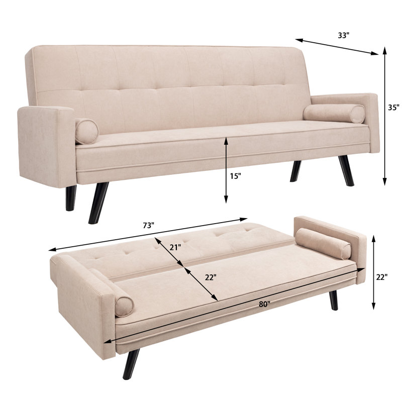 Canapé-lit à accoudoirs carrés 80 po Cattalaya, Beige toile