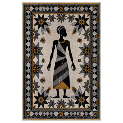 Annie Collection Digital Print Cotton-Polyester Gray Human Figured Floral Rug