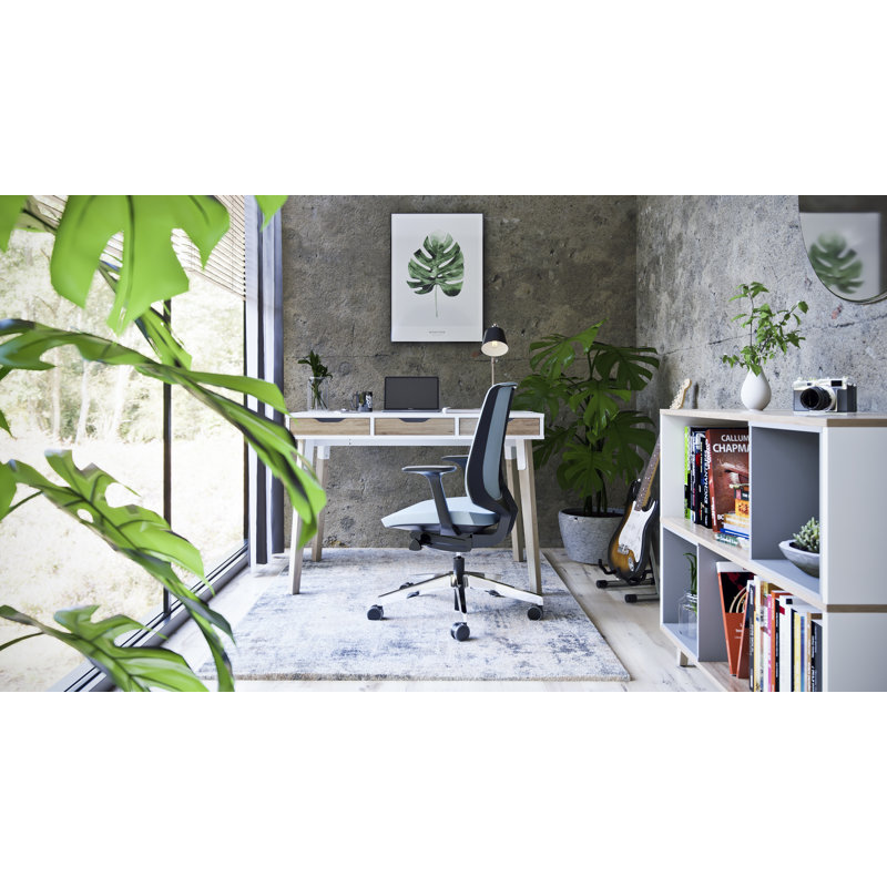 Kassandra Solid Wood Base Writing Desk, Sonoma Oak, White/Natural Oak, 75cm H x 160cm W x 80cm D
