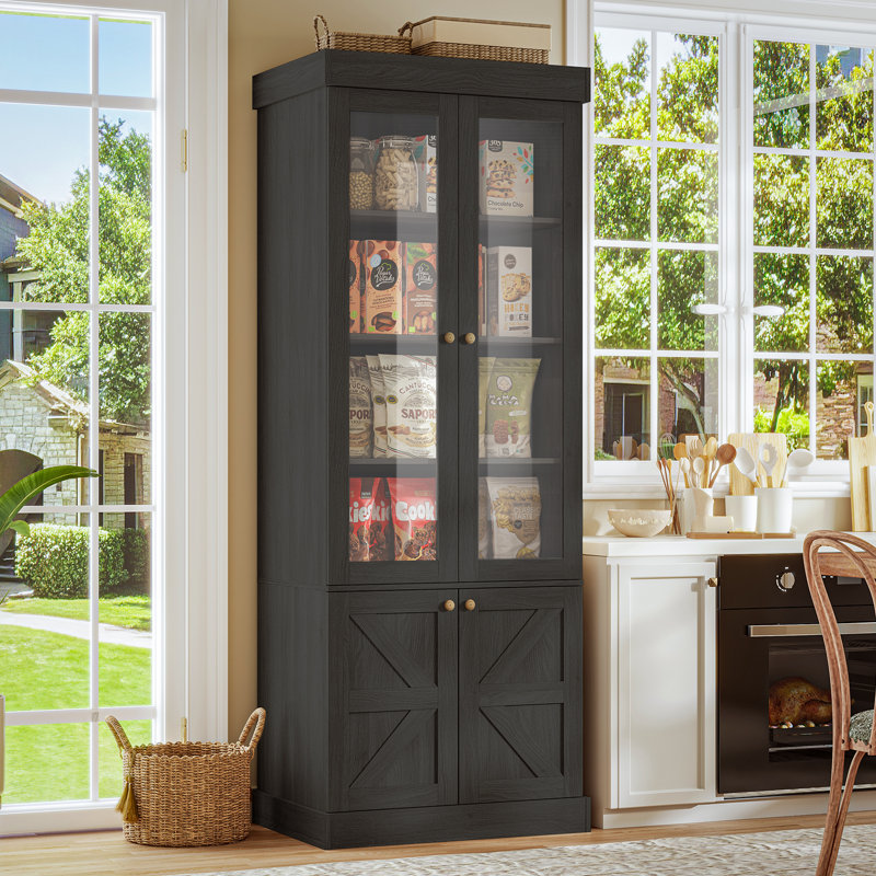 Hazeghi Double Glass Doors and Four Layers of Adjustable Shelving &Bookcase, Black
