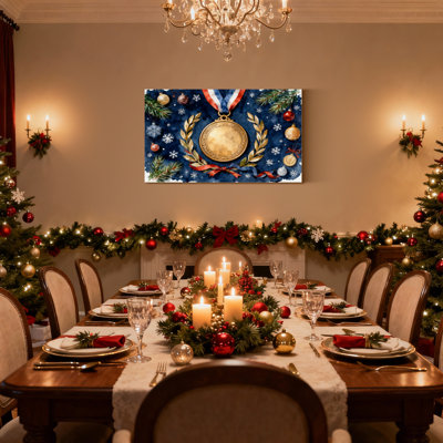 Christmas Christmas Medal With Snowflakes And Ornaments Set of 3 Canvas Wall Art Prints
