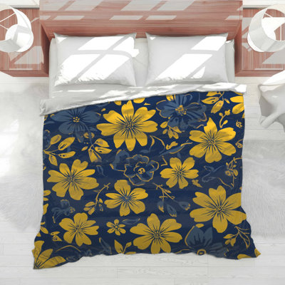 Édredon floral jaune et bleu