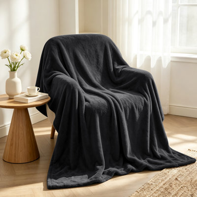 Queen Size Fleece Bed Blanket, Lightweight Cozy Soft Warm Blanket for Bedroom, All-Season Decorative Blanket, Ideal Gift for Men and Women, Black