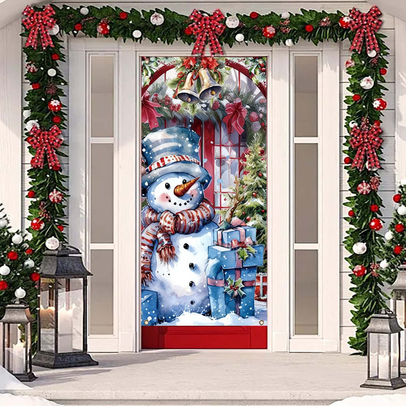 Kbndieu Christmas Door Curtain Decoration Door Cover Christmas Scene Layout Background Cover, E