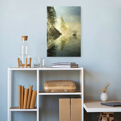 «God Rays», impression abstraite verticale de paysage forestier mural