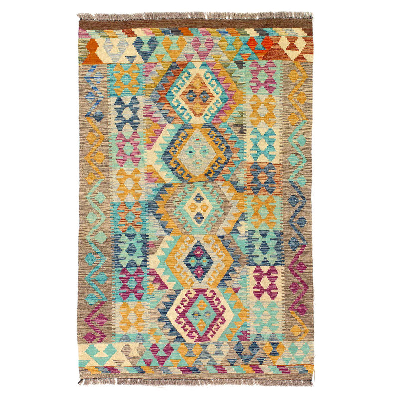 Tapis kilim réversible en laine tissée à plat sur laine 3 pi 3 po x 5 pi