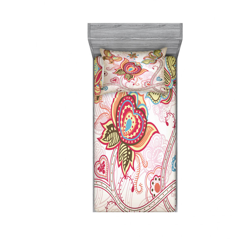 Microfiber Floral Sheet Set, Twin Sheet Set with Fitted Sheet