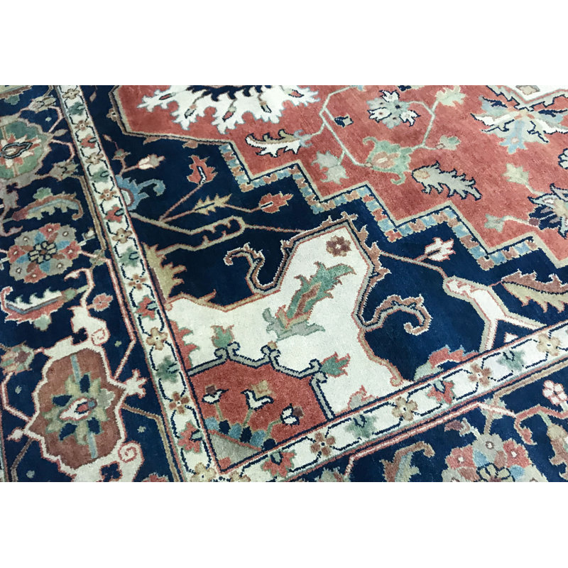 Tapis rouille et bleu noué à la main de haute qualité
