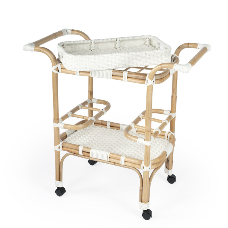 Selena & Rattan Bar Cart, White