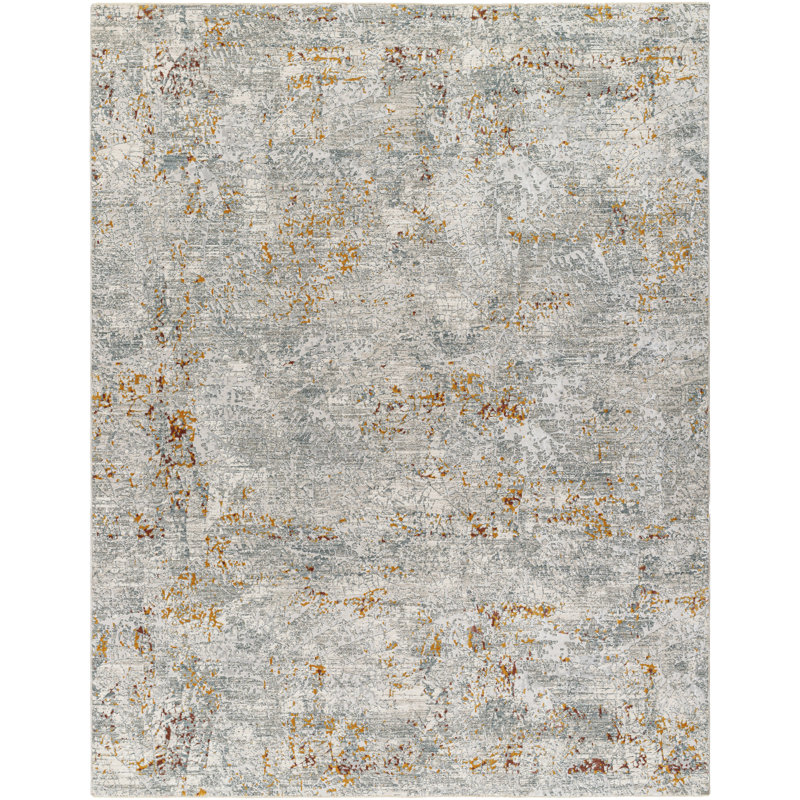 Tapis en polyester tissé à la machine Dijana en gris / or / ivoire, Tapis de couloir 2 pi 7 po x 7 pi 3 po