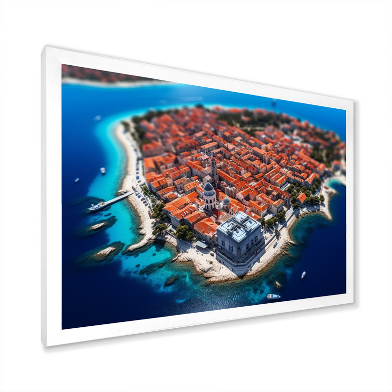 Vue aérienne du port italien - plage et océan, art mural, Cadre de coin blanc fermé, H 24 po x l 32 po x P 1 po