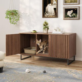Cat Litter Box Enclosure For 2 Cats, 47.6’’ Litter Box Furniture Hidden With Cat Scratch Pad, Double Room Large Cat Cabinet, Indoor Cat House Tv Stand Side Table,Cat Washroom