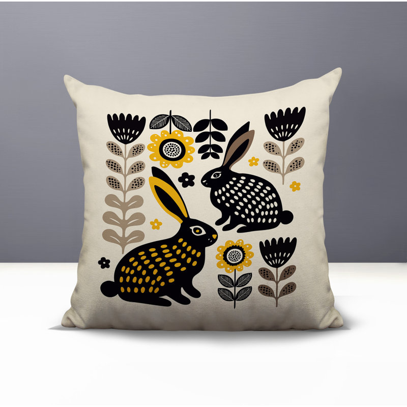 Oreiller carré réversible intérieur / extérieur Gario Rabbit, Jaune, Carré 15 po