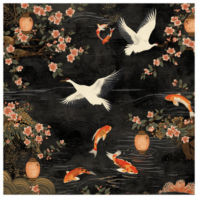 Édredon Cranes and Koi Fish