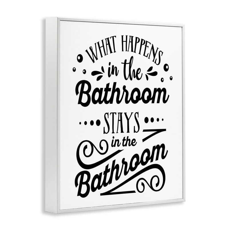 What Happens In Bathroom Silly, L 24 po x H 30 po, Giclée encadrée blanc bord de mer