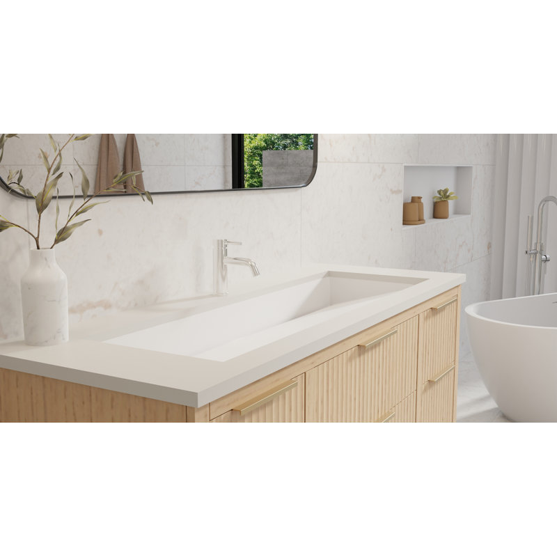 Badeloft 48.8" x 16.1" Rectangular Stone Resin Undermount Ramp Bathroom Sink UB-04-XL-G in Glossy White, Glossy White